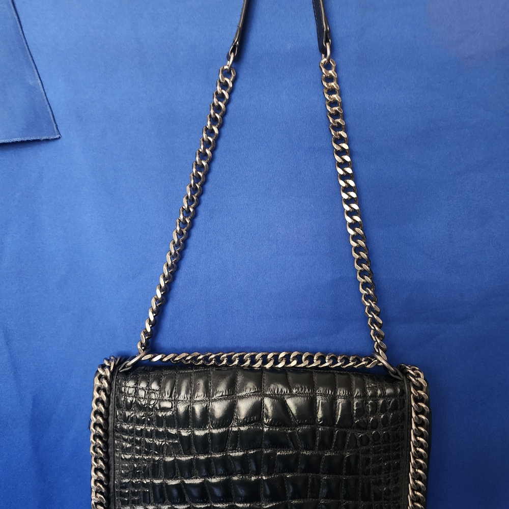 Elegant Black Croc-Embossed Chain Shoulder Bag Zara Women Used